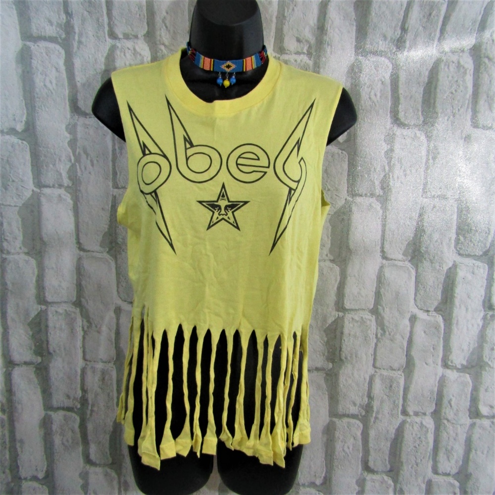 Obey Fringe Crop Yellow Top Small - Picture 2 of 8